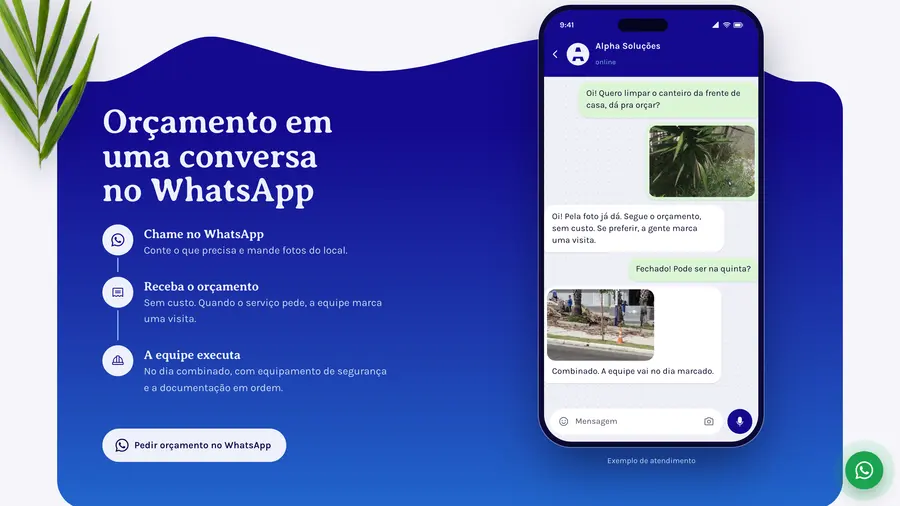 Alpha Soluções: Orçamento em uma conversa no WhatsApp