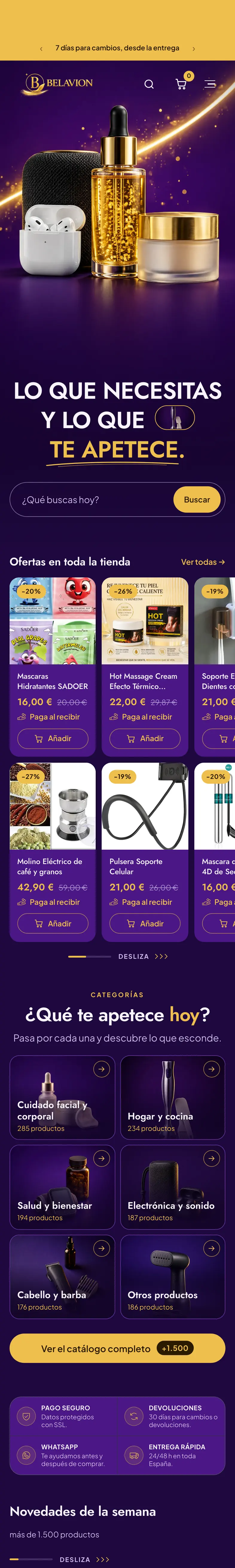 O site da Belavion no celular, do topo até o rodapé