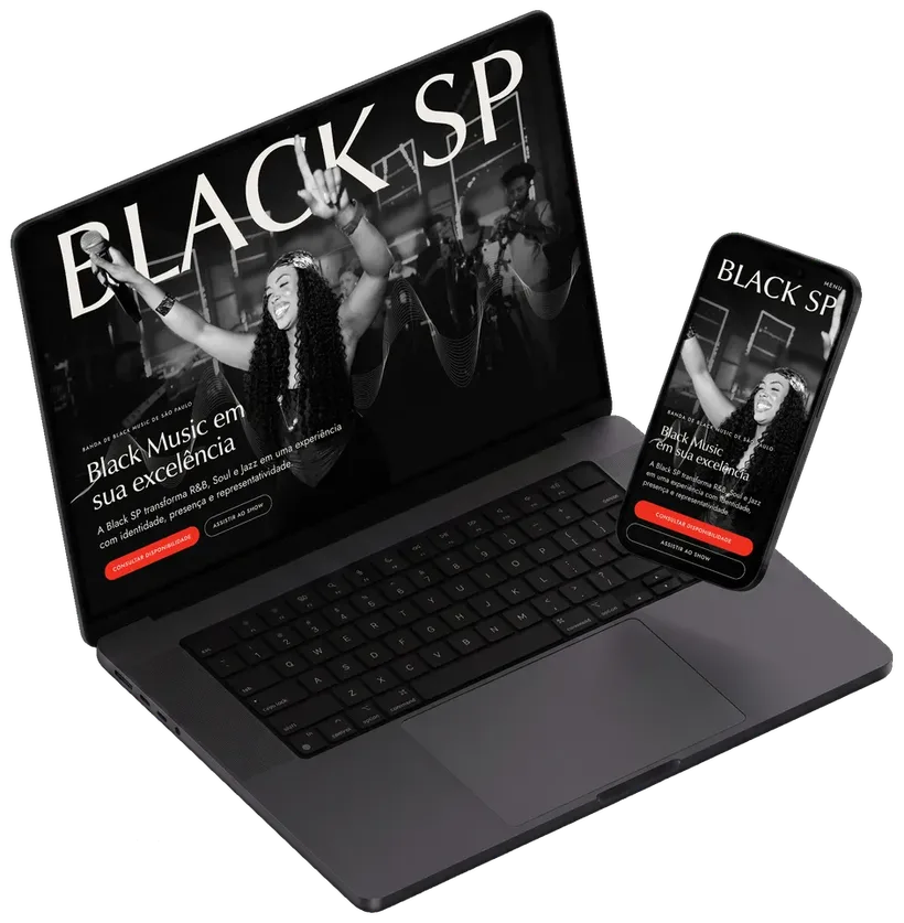 O site da Black SP aberto num notebook e num celular