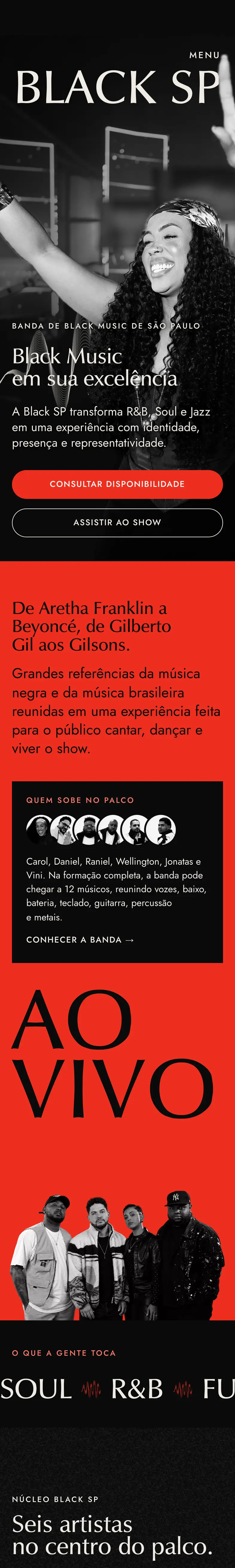 O site da Black SP no celular, do topo até o rodapé
