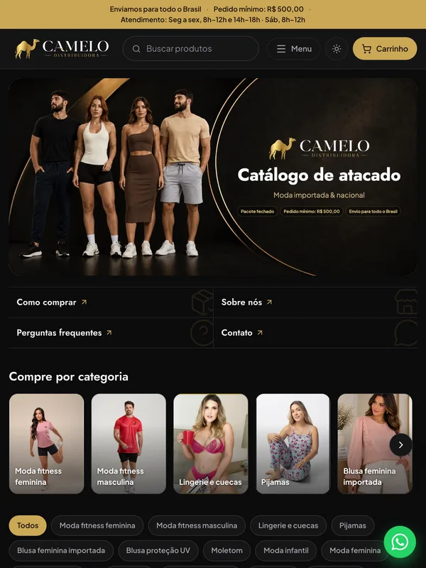 O catálogo da Camelo Distribuidora aberto num notebook e num celular