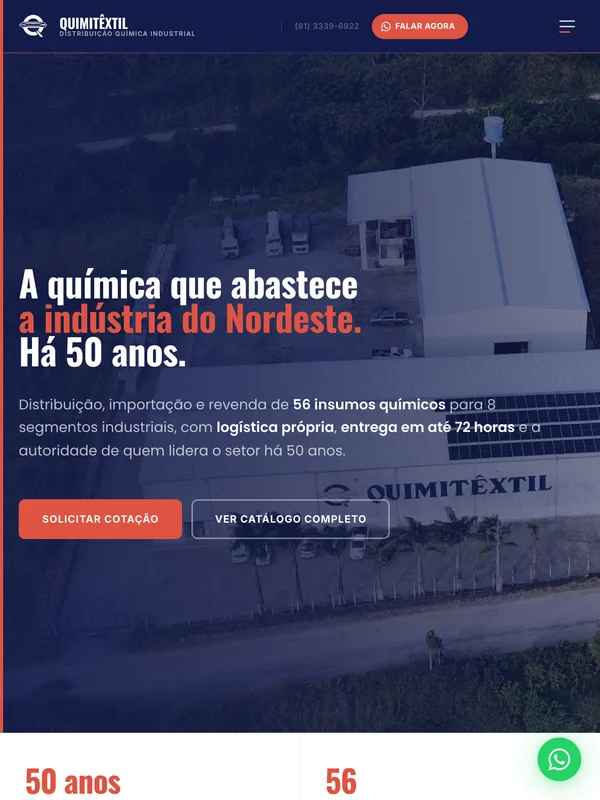 O site da Quimitêxtil aberto num notebook e num celular