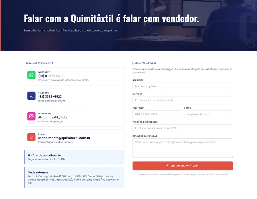 Quimitêxtil: Falar com a Quimitêxtil é falar com vendedor.