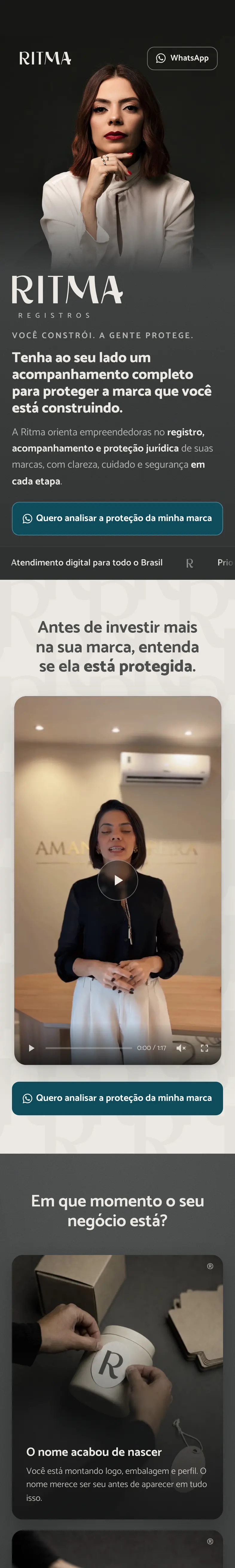 O site da Ritma Registros no celular, do topo até o rodapé